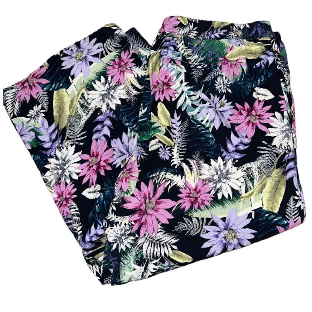 J. Jill Womens L Navy Multicolored Tropical Floral Pull On Wide Leg Pajama Pants